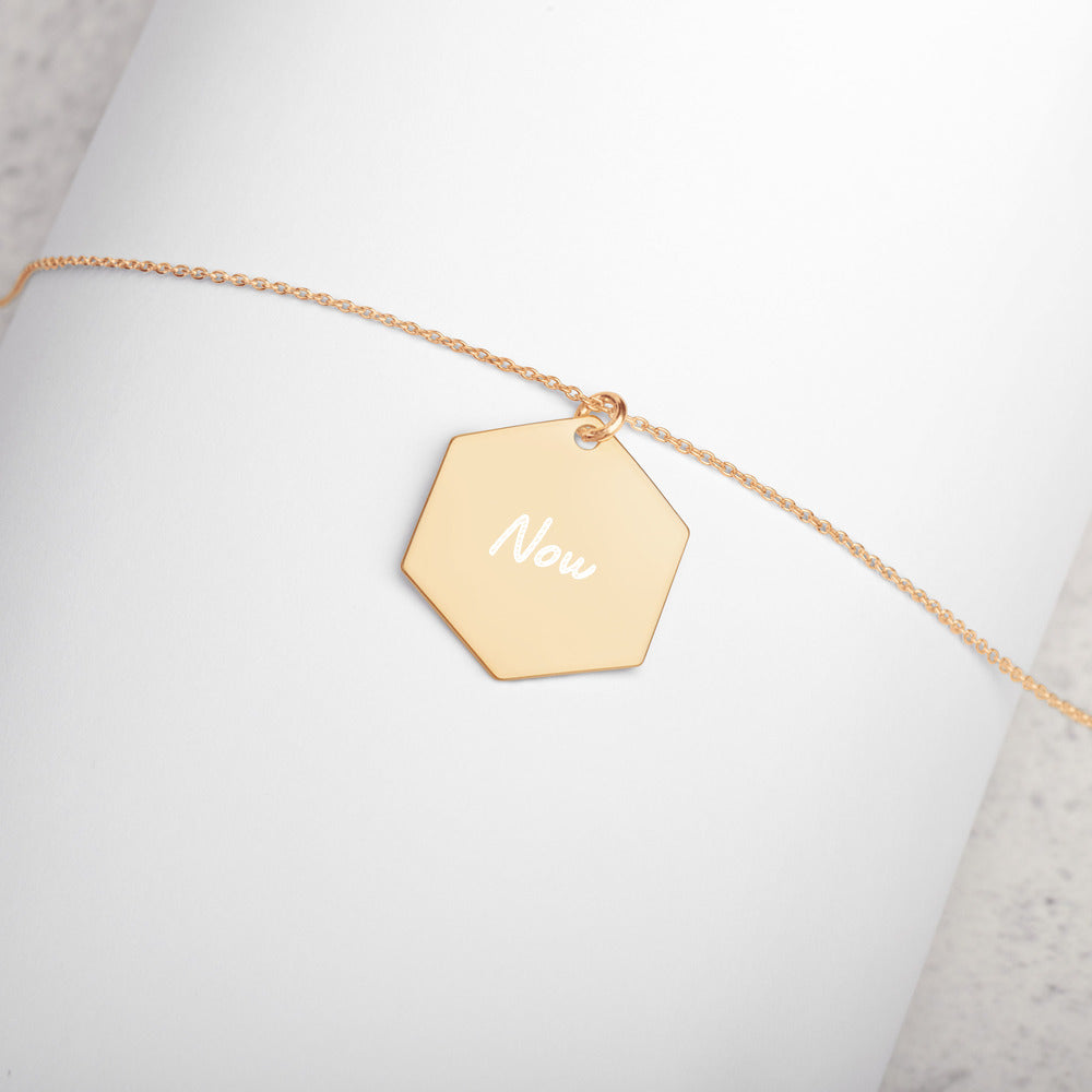 Now on Engraved Sterling Silver Hexagon Chain Necklace