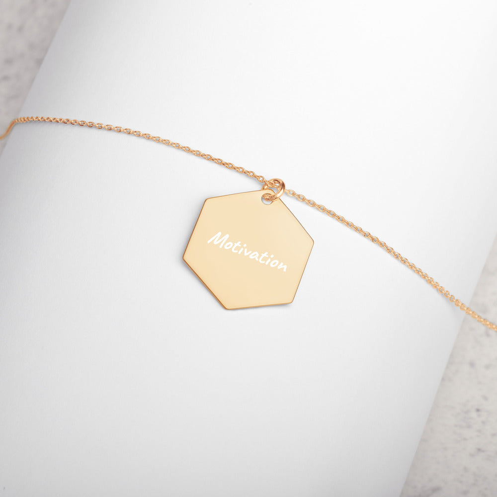 Motivation on Engraved Sterling Silver Hexagon Chain Necklace