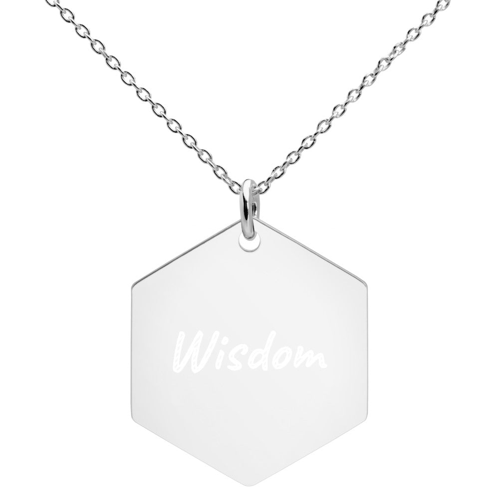 Wisdom on Engraved Sterling Silver Hexagon Chain Necklace