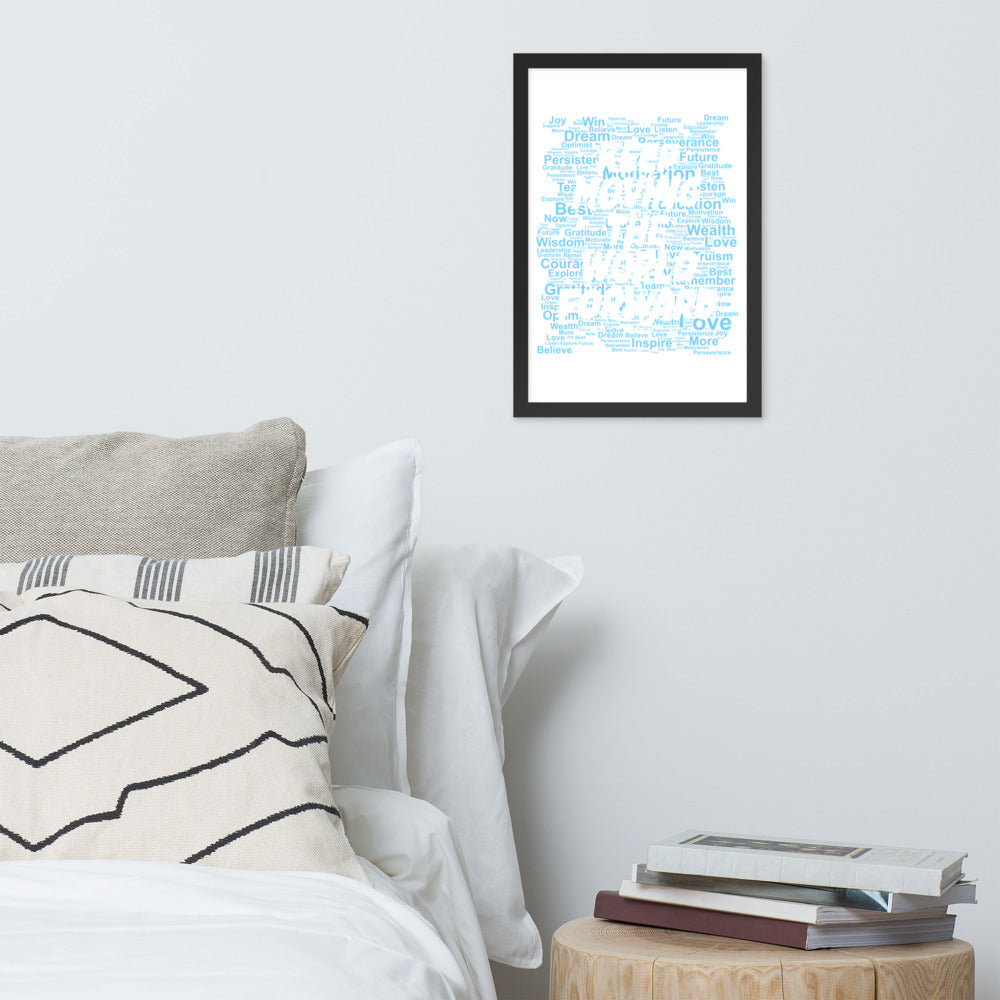 Word Clouds To Keep Moving The World Forward Through Blue Word Sky on Enhanced Matte Paper Poster - Framed