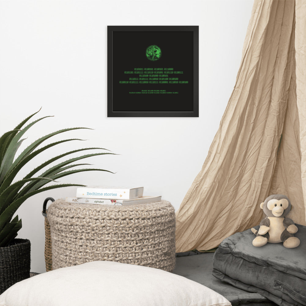 Binary Instructions To Keep Moving The World Forward With Venusian Earth In Green on Enhanced Matte Paper Poster - Framed