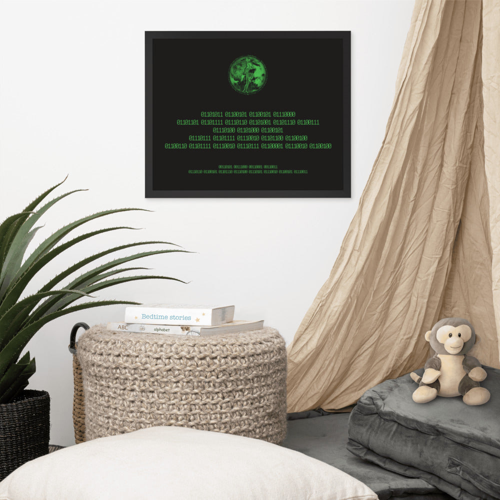 Binary Instructions To Keep Moving The World Forward With Venusian Earth In Green on Enhanced Matte Paper Poster - Framed