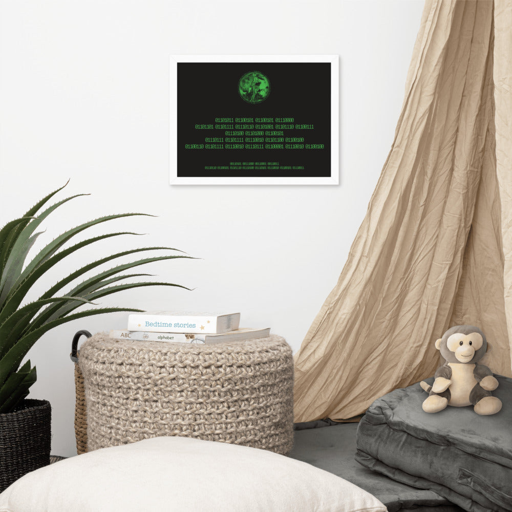 Binary Instructions To Keep Moving The World Forward With Venusian Earth In Green on Enhanced Matte Paper Poster - Framed