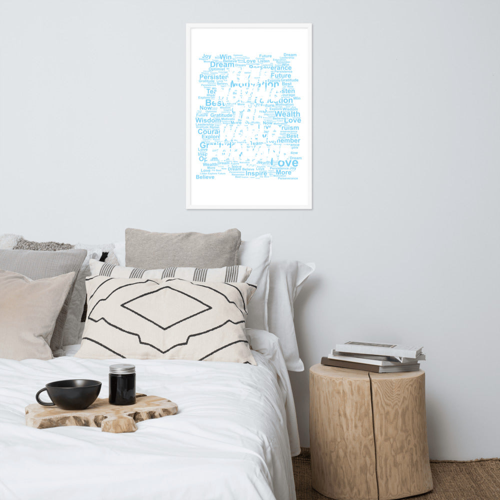 Word Clouds To Keep Moving The World Forward Through Blue Word Sky on Enhanced Matte Paper Poster - Framed