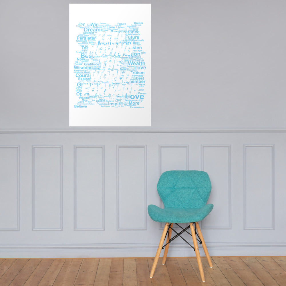 Word Clouds To Keep Moving The World Forward Through Blue Word Sky on Enhanced Matte Paper Poster