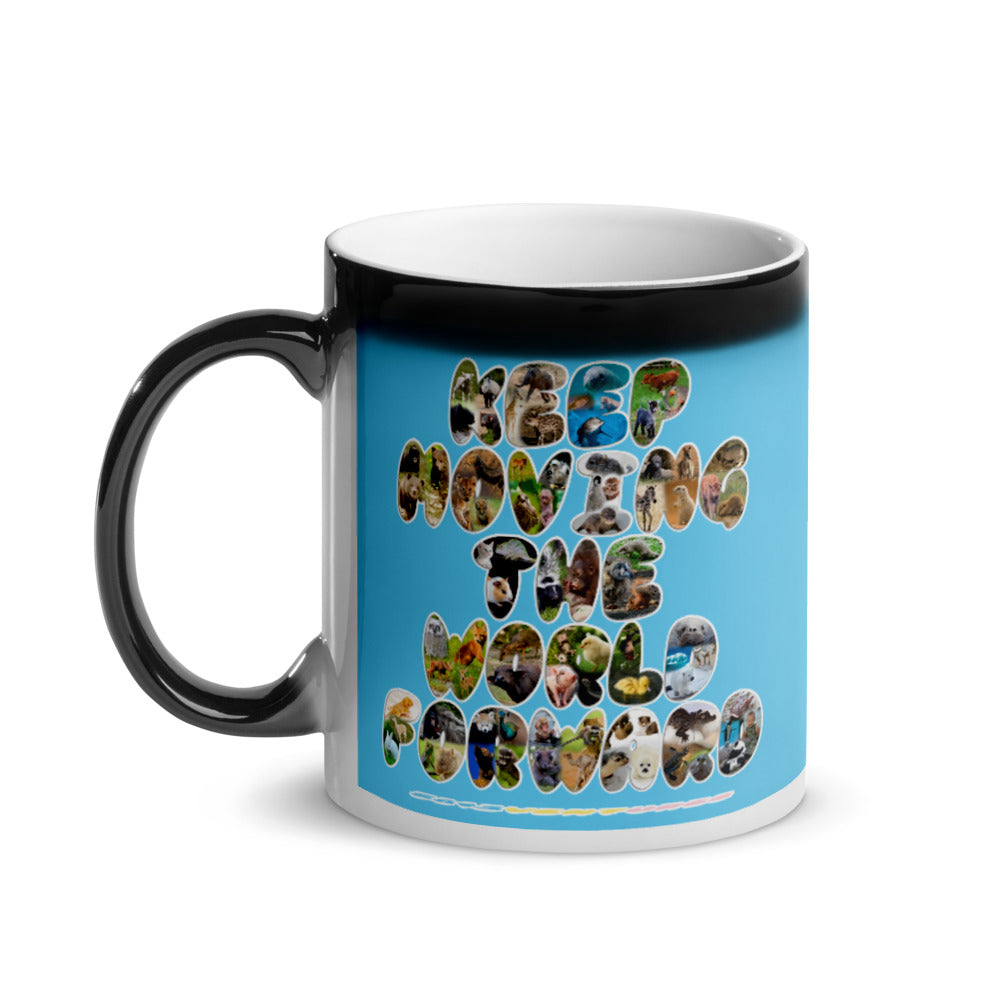 Baby Animals Keep Moving The World Forward In Blue on Glossy Black Magic Mug