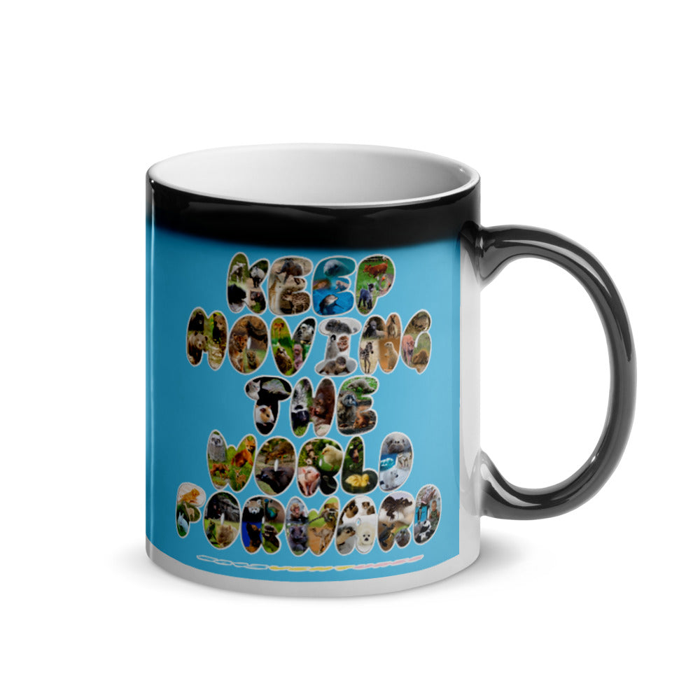 Baby Animals Keep Moving The World Forward In Blue on Glossy Black Magic Mug