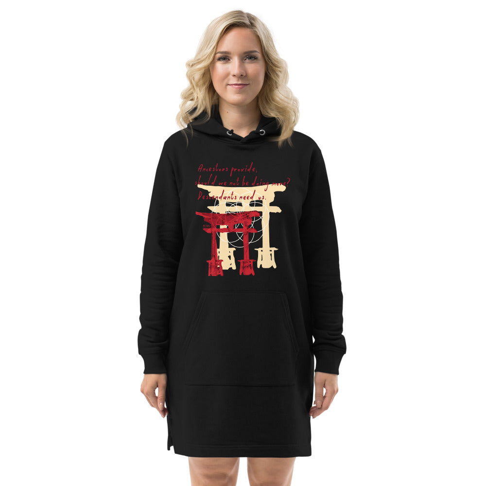 Descendants Need Ancestors Haiku With Pagoda on Women's Hoodie Dress