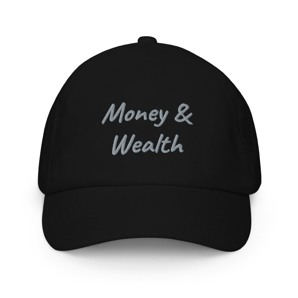 Money & Wealth In Silver Embroidery on Kids Baseball Cap