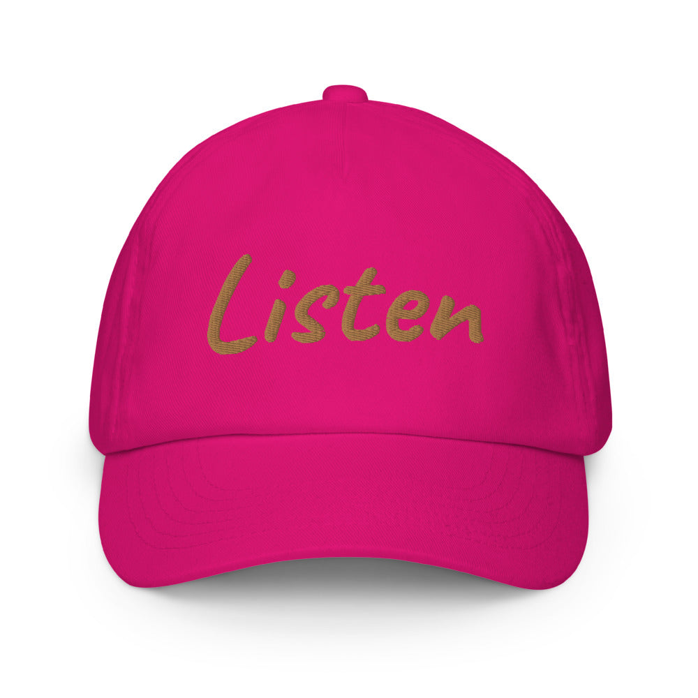 Listen In Copper Embroidery on Kids Baseball Cap