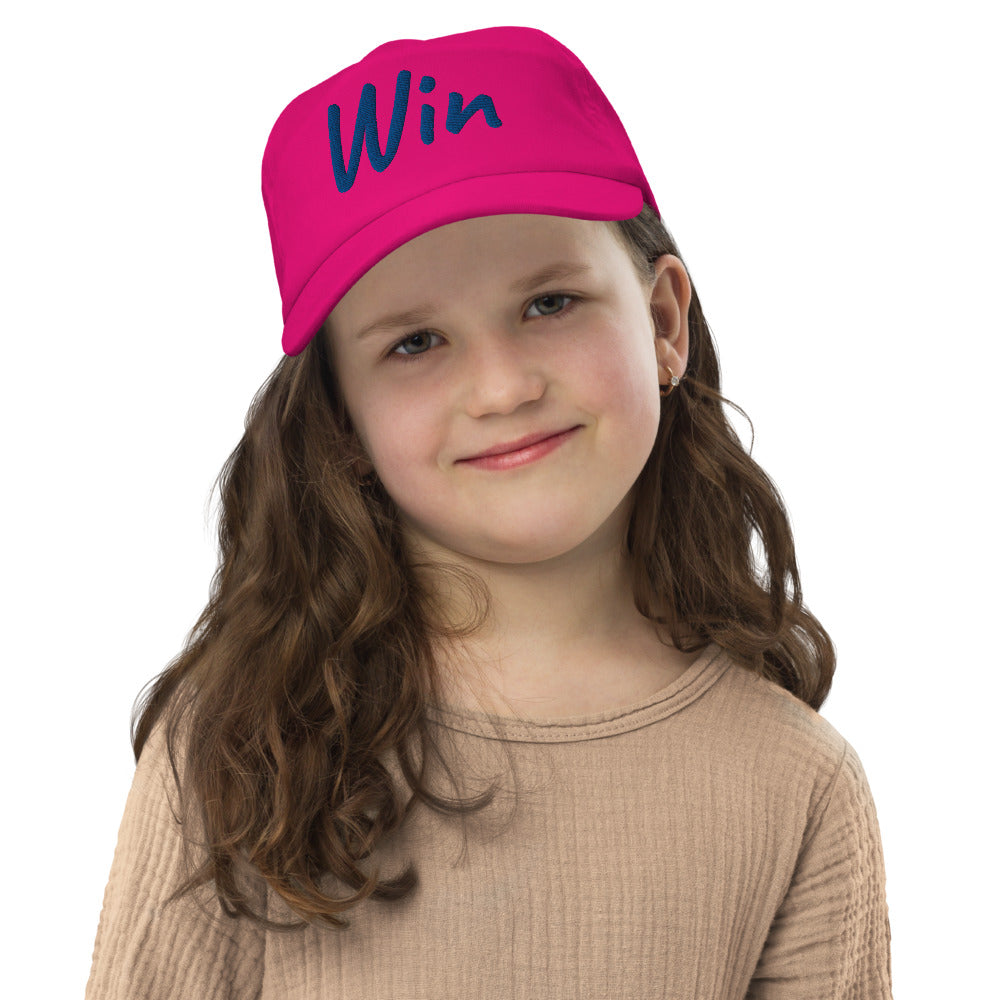 Win In Sapphire Embroidery on Kids Baseball Cap