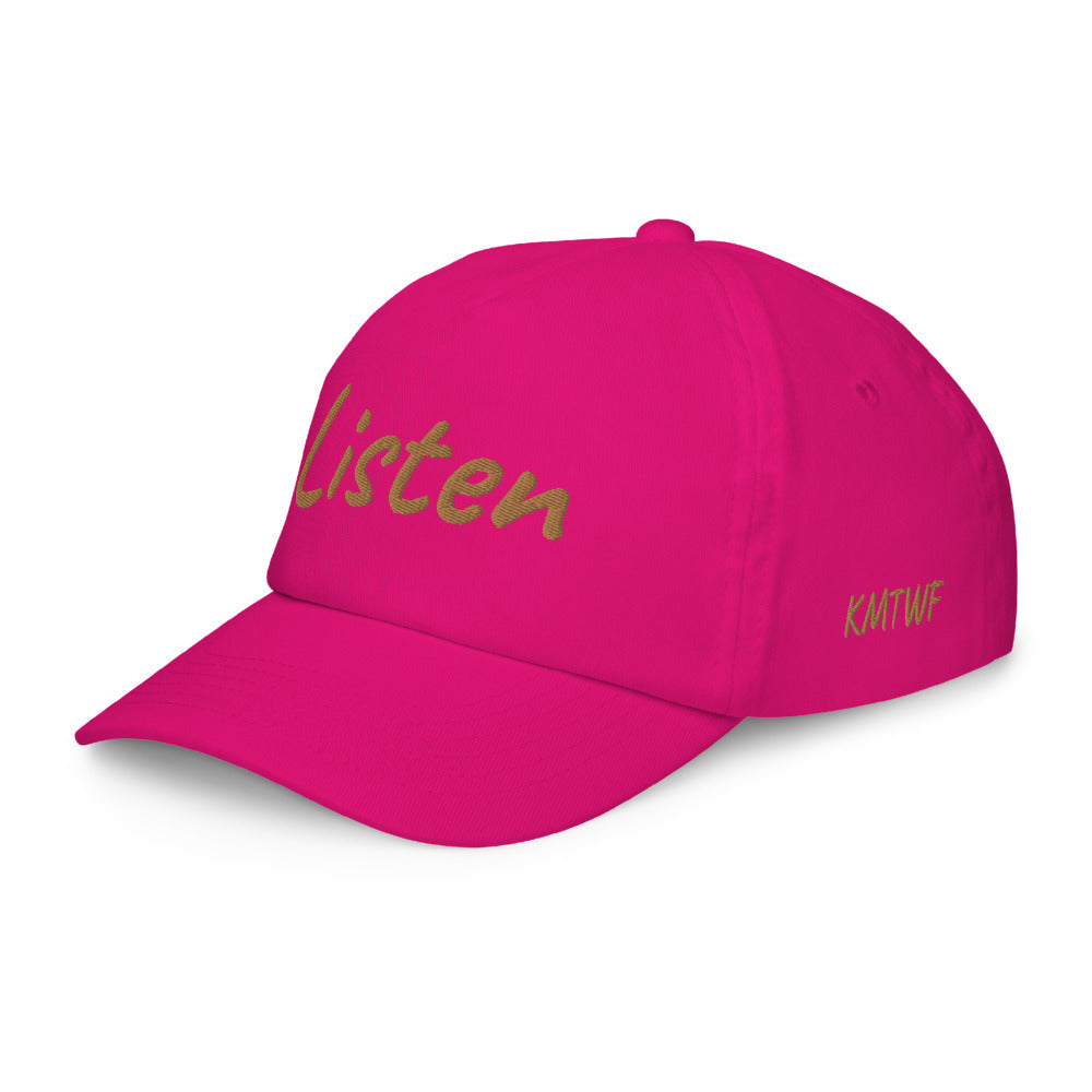 Listen In Copper Embroidery on Kids Baseball Cap