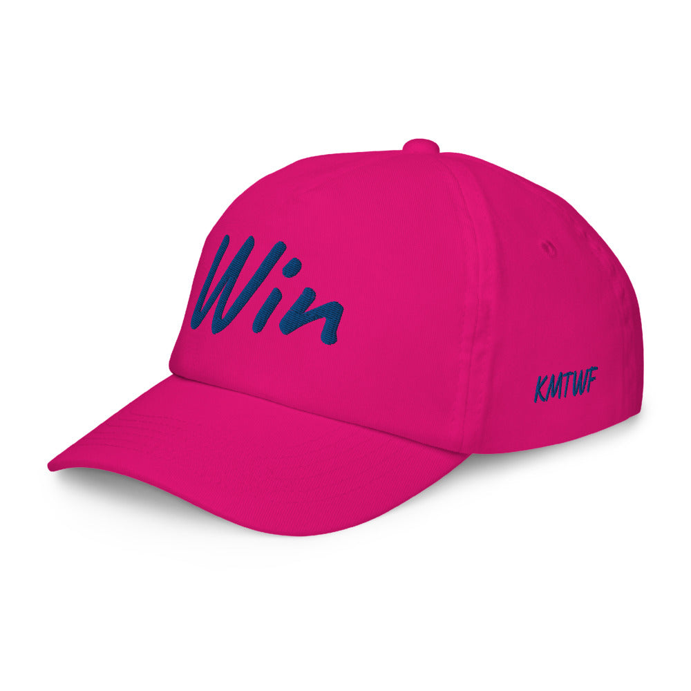 Win In Sapphire Embroidery on Kids Baseball Cap