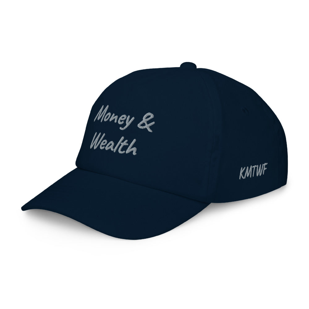 Money & Wealth In Silver Embroidery on Kids Baseball Cap