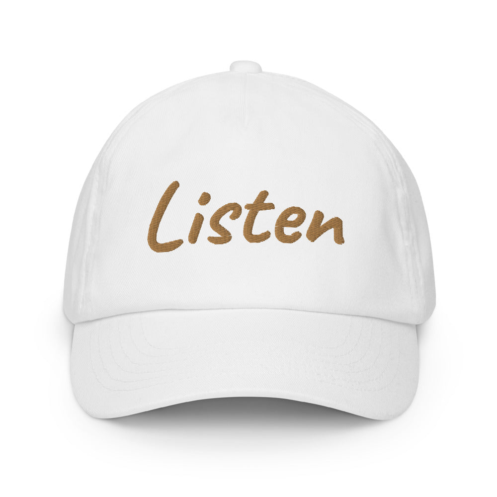 Listen In Copper Embroidery on Kids Baseball Cap