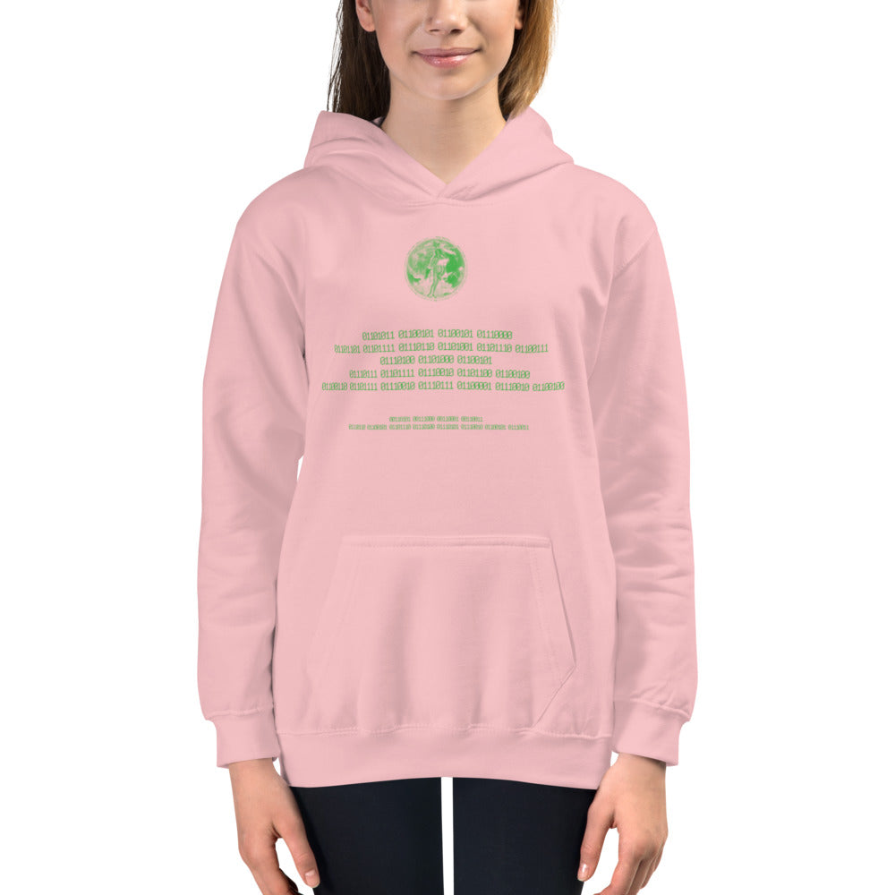 Binary Instructions To Keep Moving The World Forward With Venusian Earth In Green on Kids Hoodie