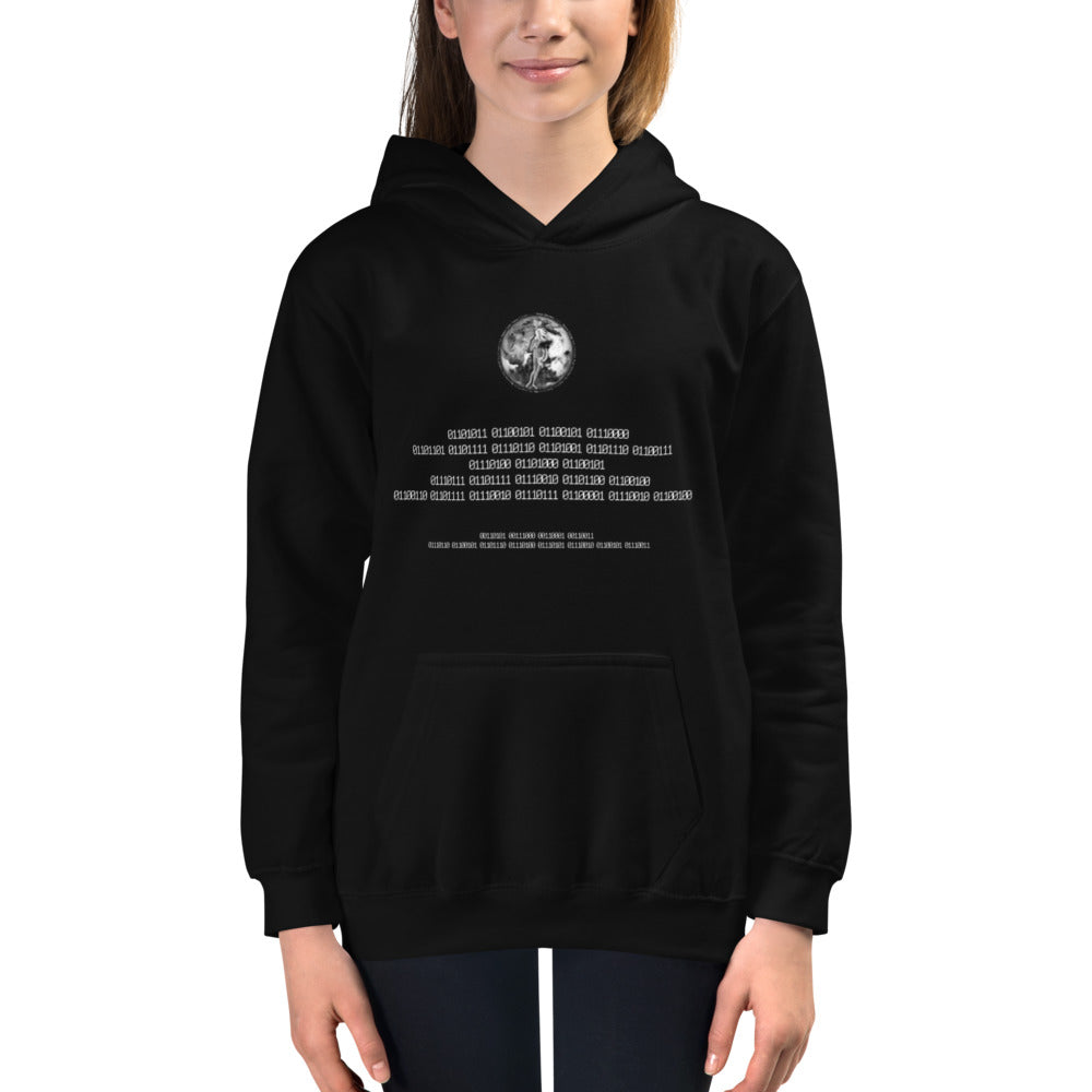 Binary Instructions To Keep Moving The World Forward With Venusian Earth In White on Kids Hoodie