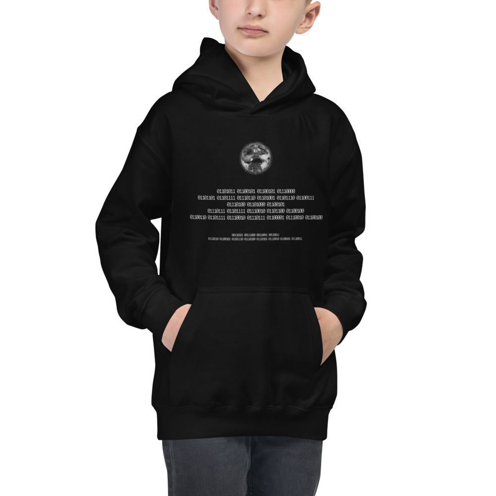 Binary Instructions To Keep Moving The World Forward With Vitruvian Earth In White on Kids Hoodie