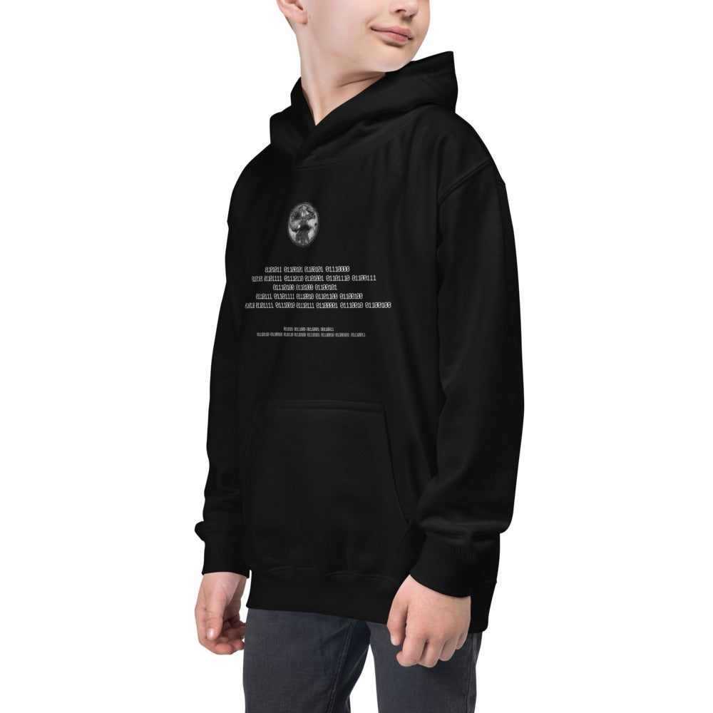 Binary Instructions To Keep Moving The World Forward With Vitruvian Earth In White on Kids Hoodie