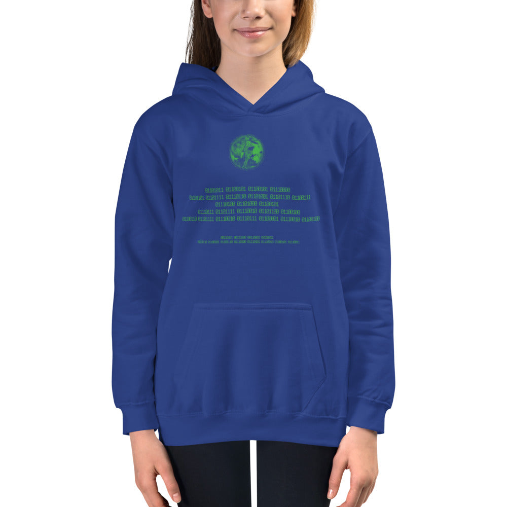 Binary Instructions To Keep Moving The World Forward With Venusian Earth In Green on Kids Hoodie