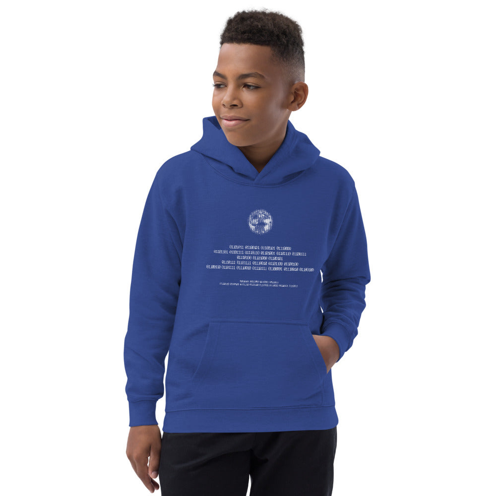 Binary Instructions To Keep Moving The World Forward With Vitruvian Earth In White on Kids Hoodie