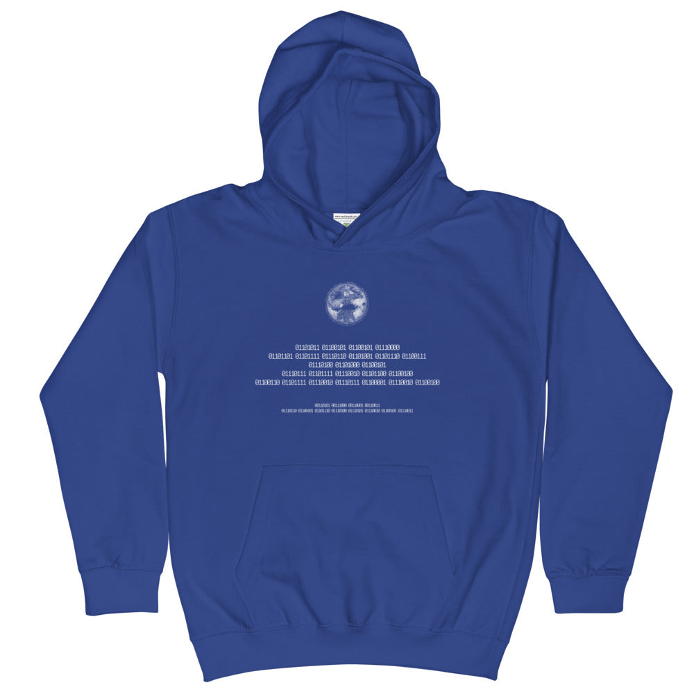 Binary Instructions To Keep Moving The World Forward With Vitruvian Earth In White on Kids Hoodie