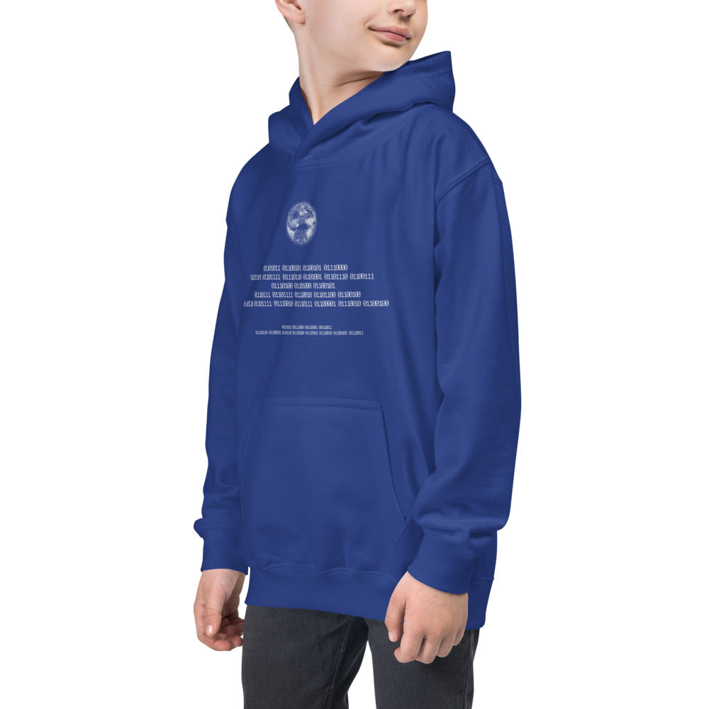 Binary Instructions To Keep Moving The World Forward With Vitruvian Earth In White on Kids Hoodie