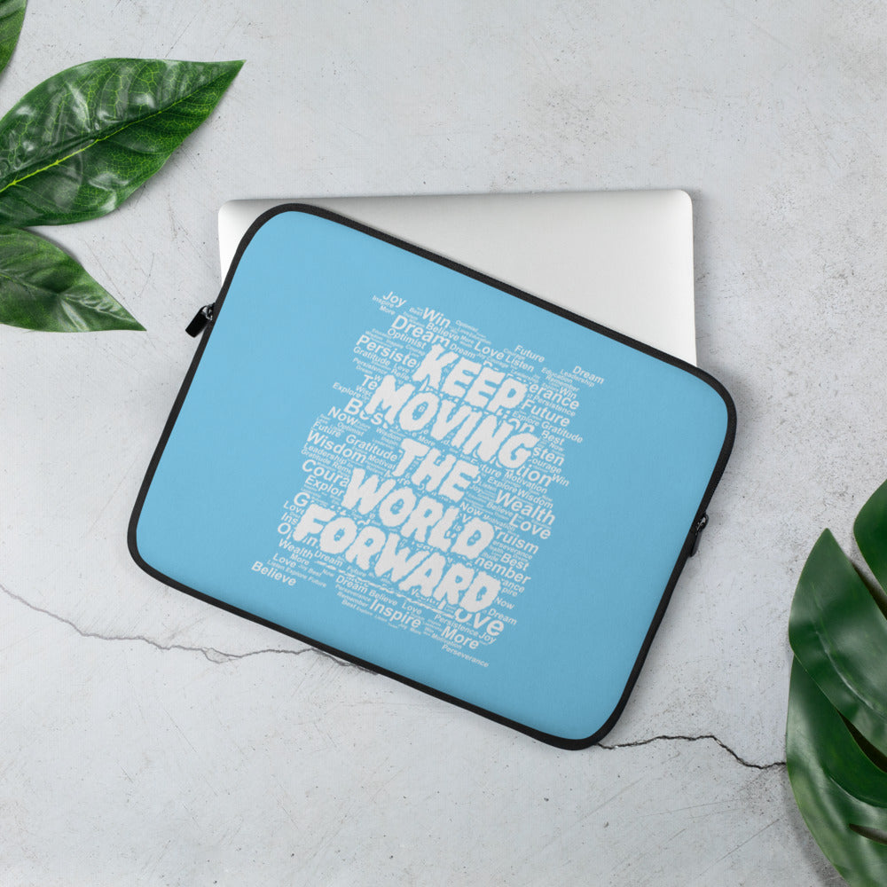 Word Clouds To Keep Moving The World Forward on Laptop Sleeve