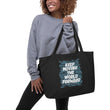 Word Clouds To Keep Moving The World Forward Through Blue Word Sky on Large Organic Tote Bag