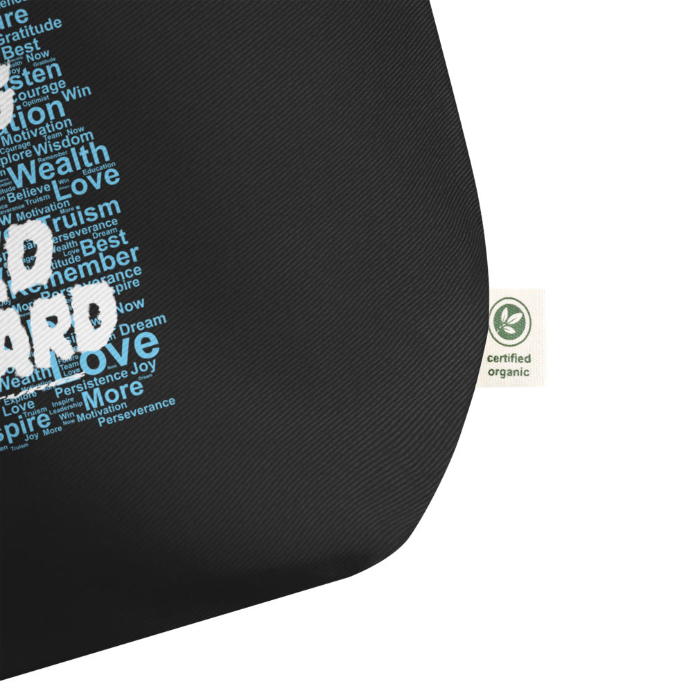 Word Clouds To Keep Moving The World Forward Through Blue Word Sky on Large Organic Tote Bag