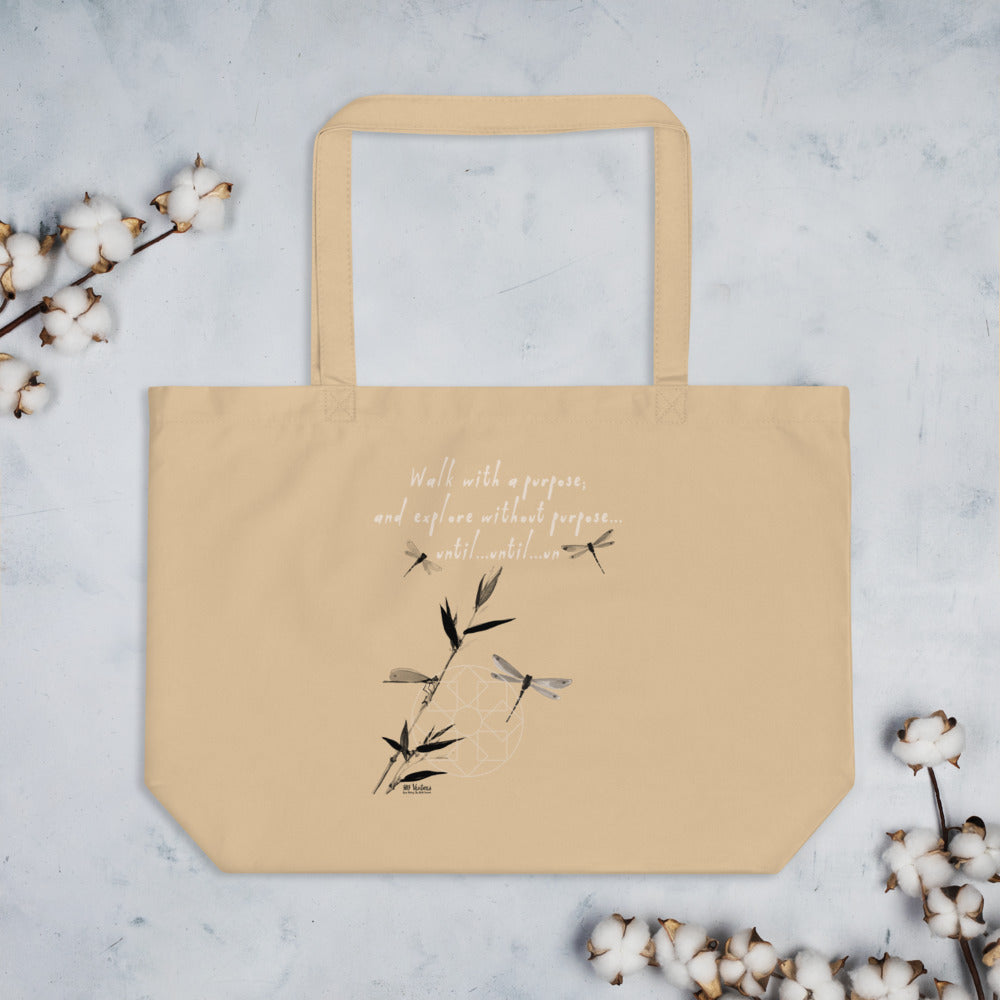 Walk With A Purpose Haiku With Dragonfly on Large Organic Tote Bag