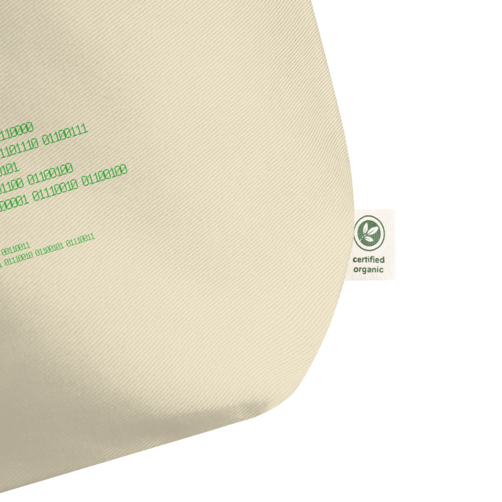 Binary Instructions To Keep Moving The World Forward With Vitruvian Earth In Green on Large Organic Tote Bag