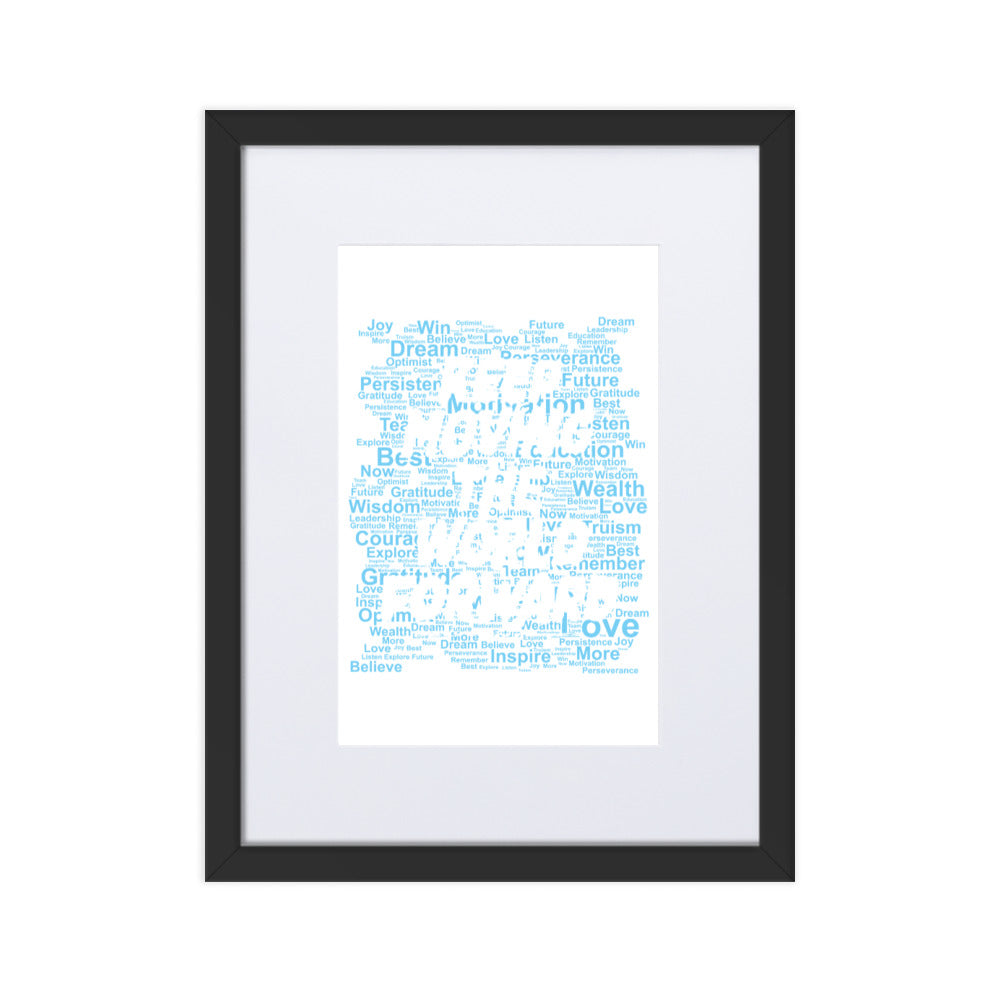 Word Clouds To Keep Moving The World Forward Through Blue Word Sky on Matte Paper Poster With Mat - Framed