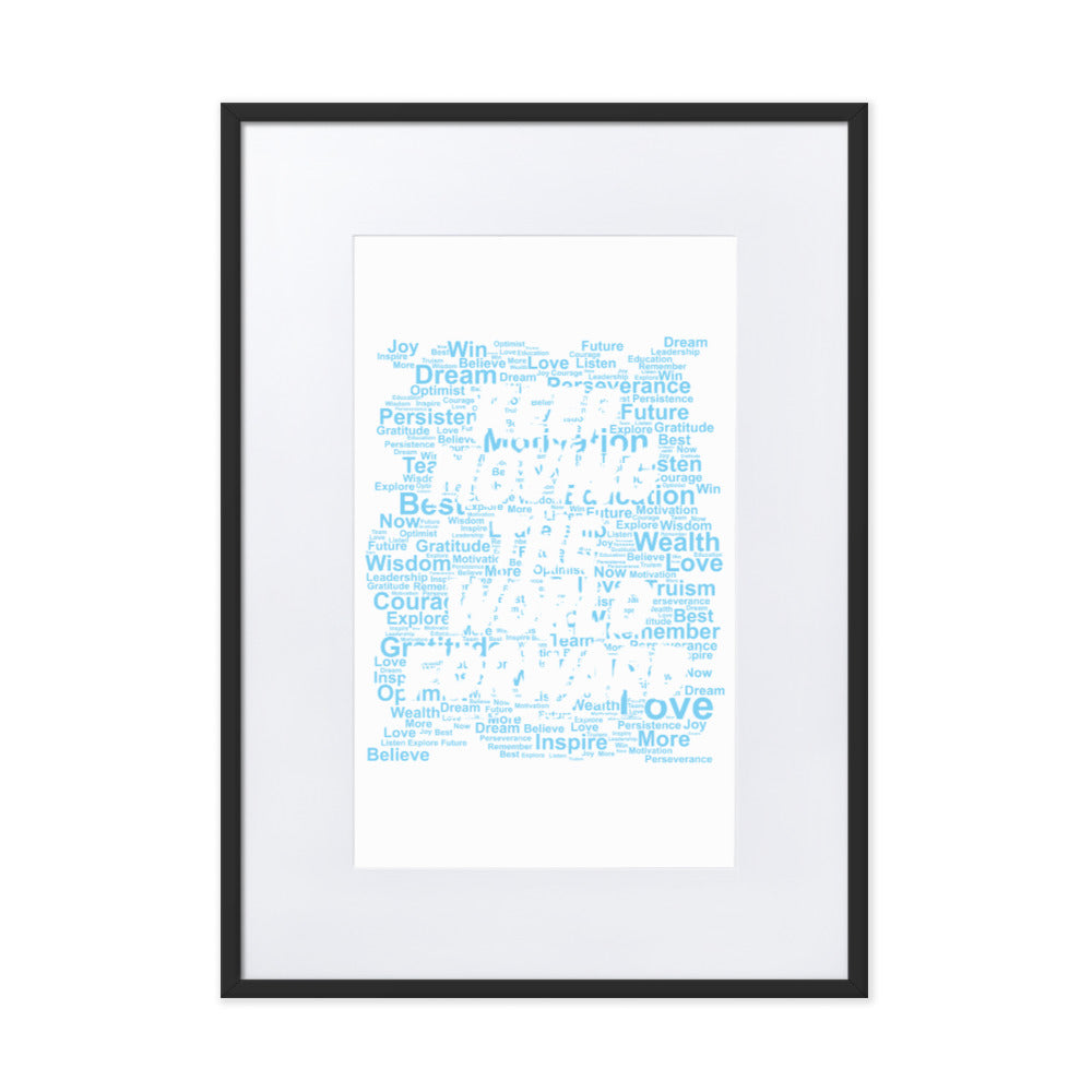 Word Clouds To Keep Moving The World Forward Through Blue Word Sky on Matte Paper Poster With Mat - Framed