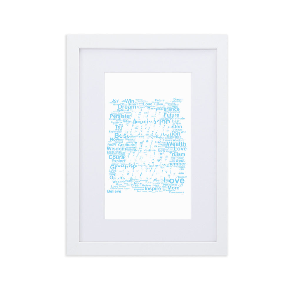 Word Clouds To Keep Moving The World Forward Through Blue Word Sky on Matte Paper Poster With Mat - Framed