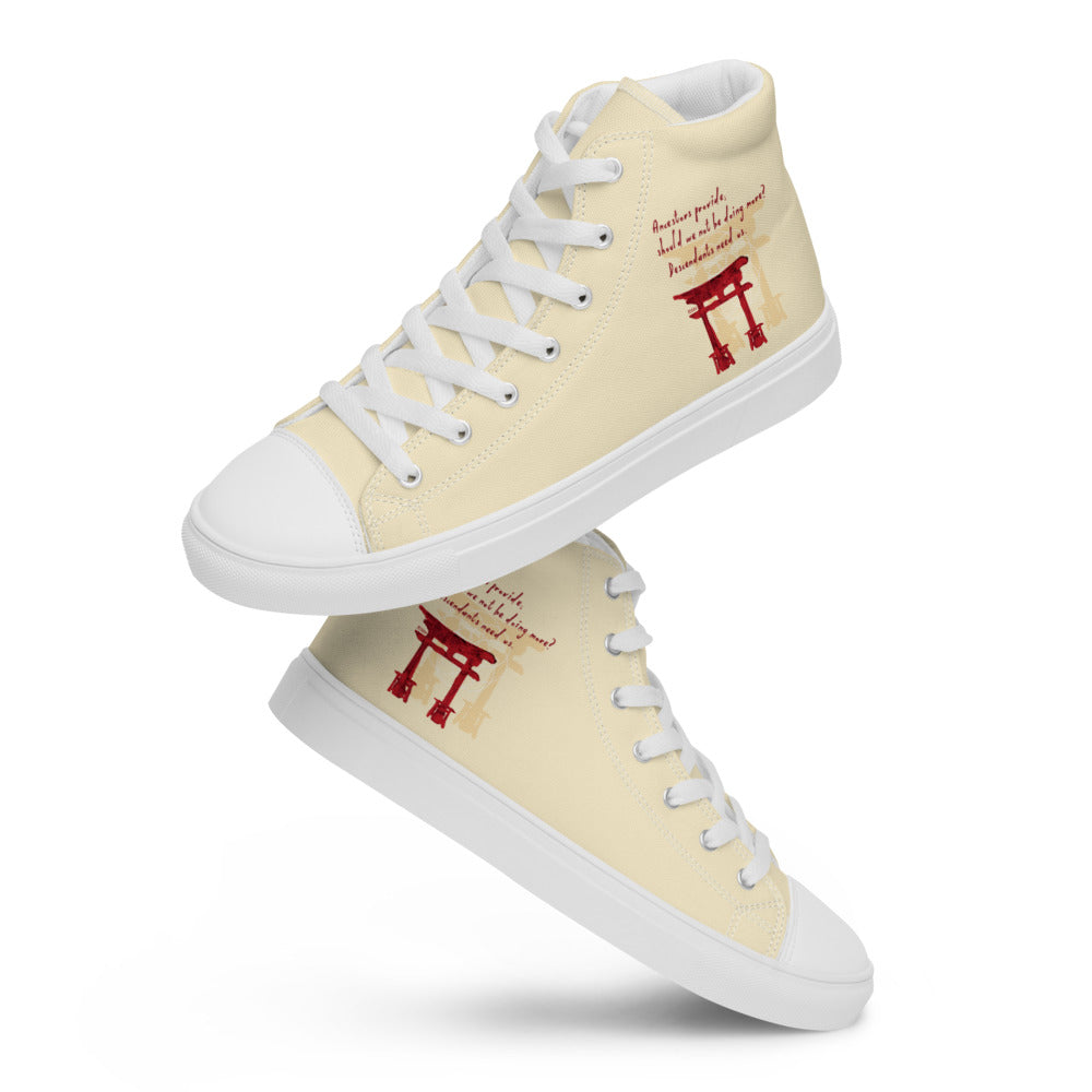 Descendants Need Ancestors Haiku With Pagoda on Men's High Top Canvas Shoes