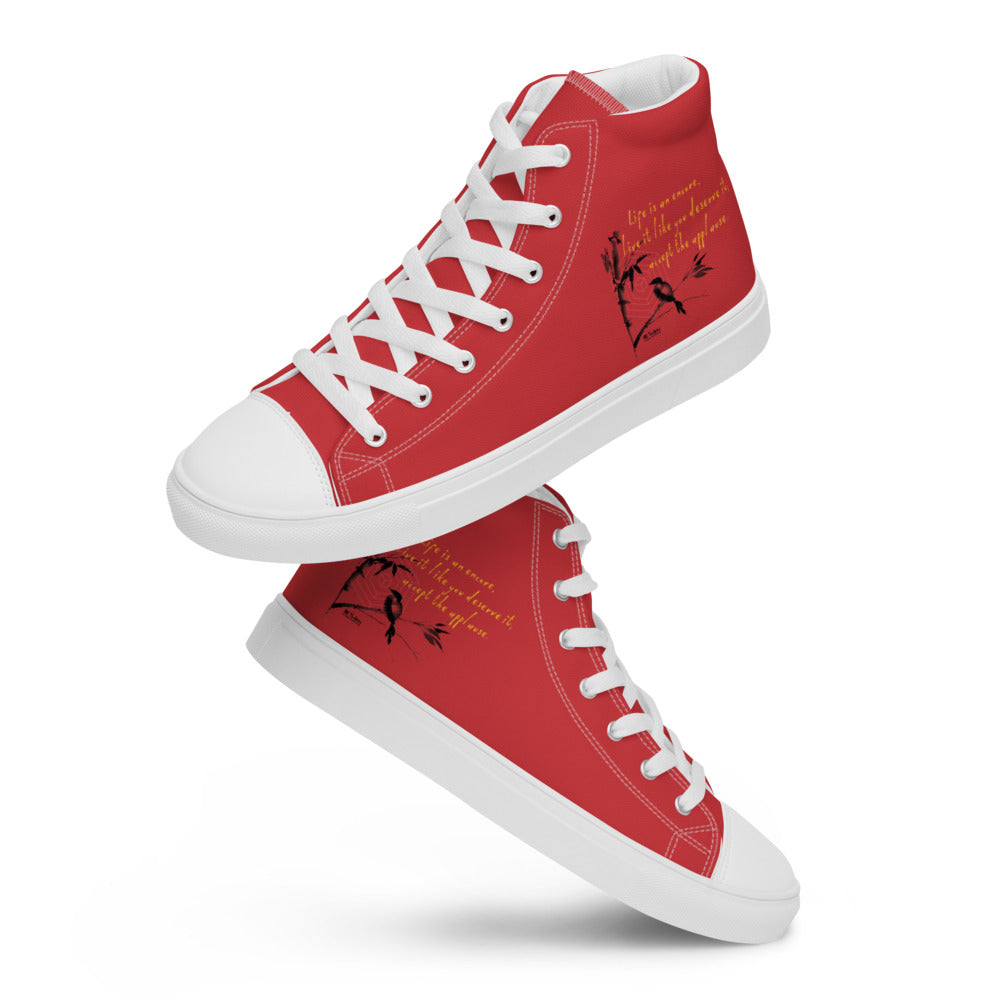 Life Is An Encore Haiku With Wren on Men's High Top Canvas Shoes