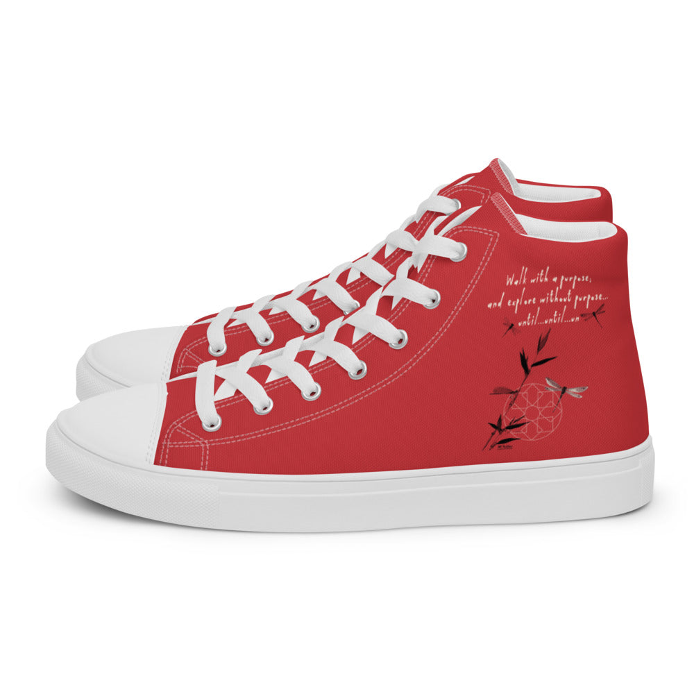 Walk With A Purpose Haiku With Dragonfly on Men's High Top Canvas Shoes