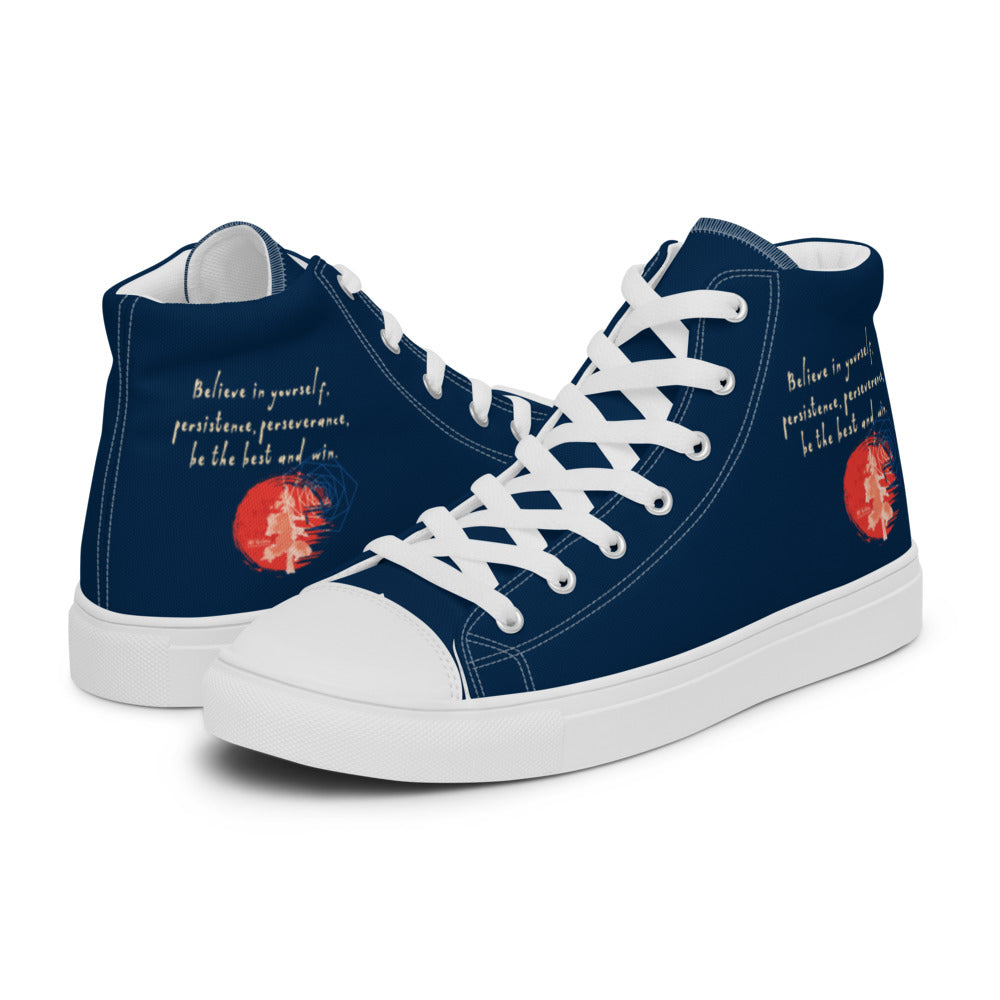 Believe To Win Haiku With Sun Tree on Men's High Top Canvas Shoes