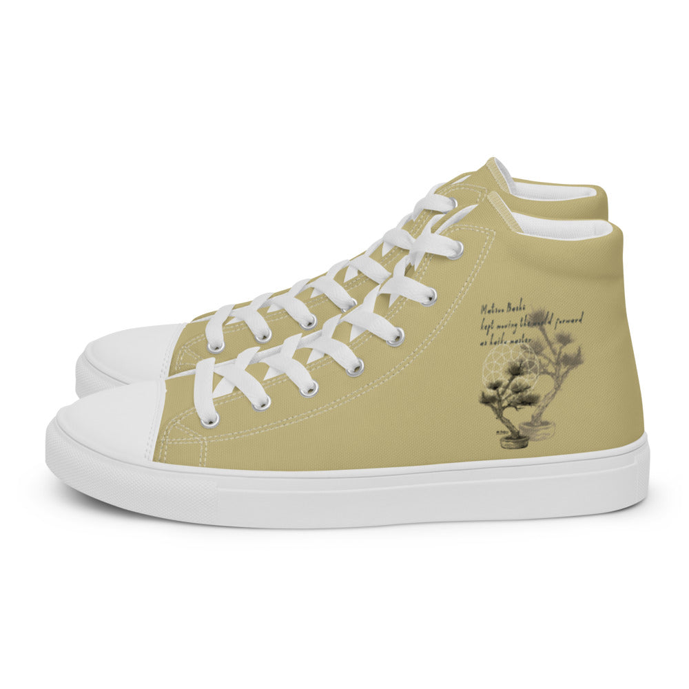 Matsuo Basho Haiku With Bonsai on Men's High Top Canvas Shoes