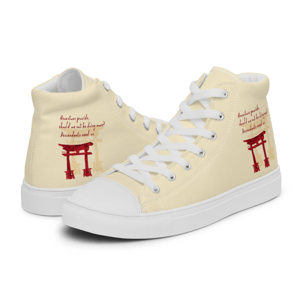 Descendants Need Ancestors Haiku With Pagoda on Men's High Top Canvas Shoes