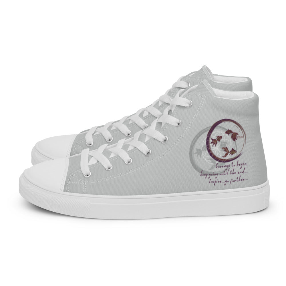 Courage To Begin Haiku With Fish on Men's High Top Canvas Shoes