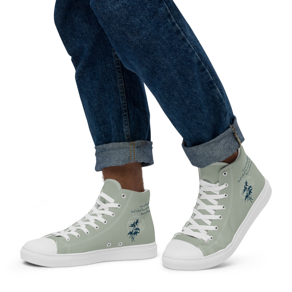 Love Gratitude Peace Harmony Haiku With Bamboo on Men's High Top Canvas Shoes