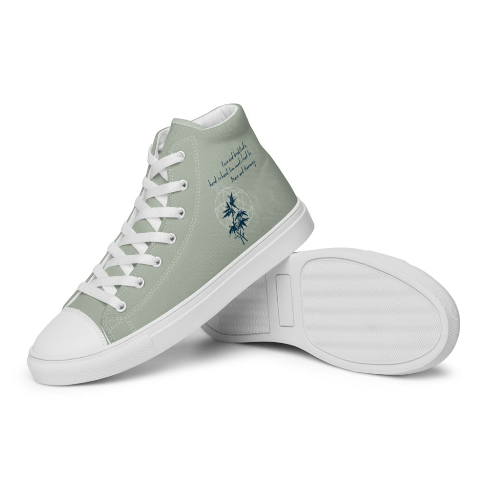 Love Gratitude Peace Harmony Haiku With Bamboo on Men's High Top Canvas Shoes