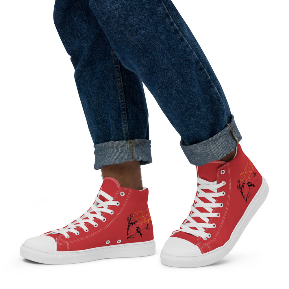 Life Is An Encore Haiku With Wren on Men's High Top Canvas Shoes