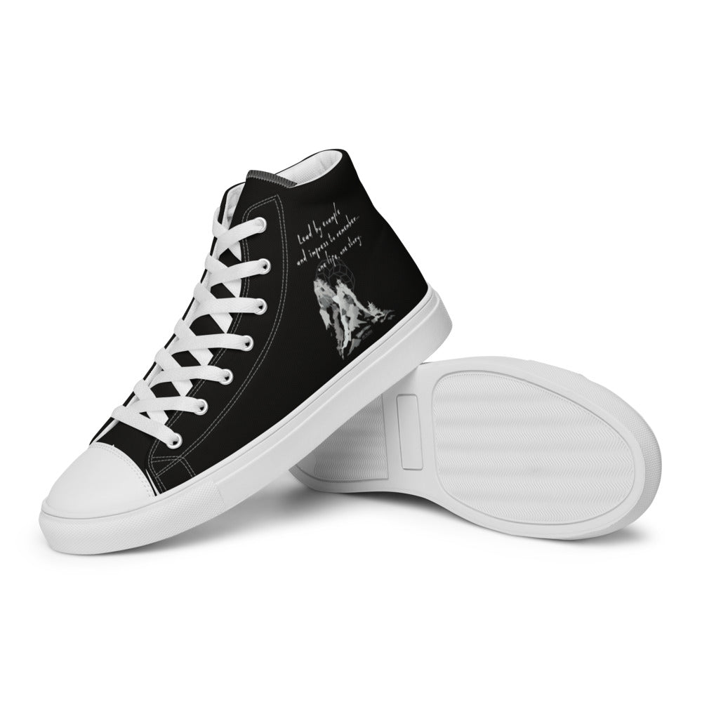 Lead By Example Haiku With Mountain Shrines on Men's High Top Canvas Shoes