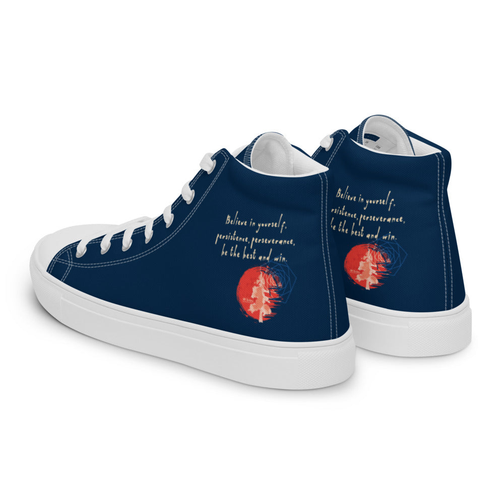 Believe To Win Haiku With Sun Tree on Men's High Top Canvas Shoes