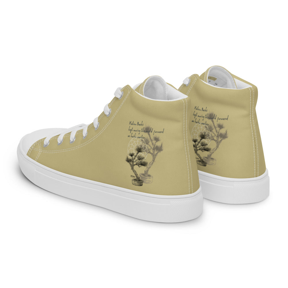 Matsuo Basho Haiku With Bonsai on Men's High Top Canvas Shoes