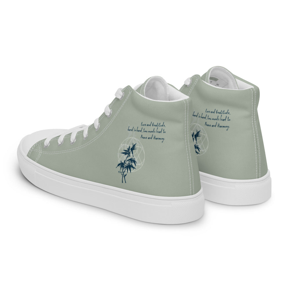 Love Gratitude Peace Harmony Haiku With Bamboo on Men's High Top Canvas Shoes