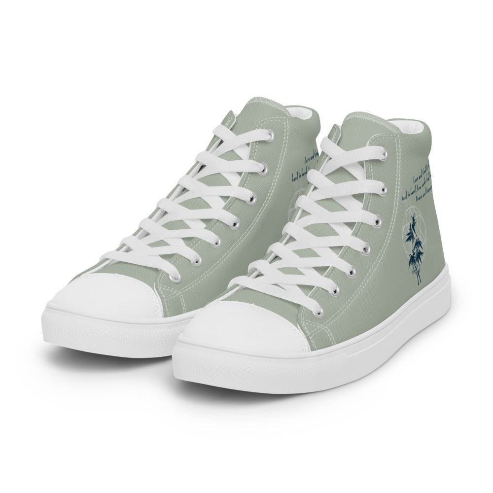 Love Gratitude Peace Harmony Haiku With Bamboo on Men's High Top Canvas Shoes